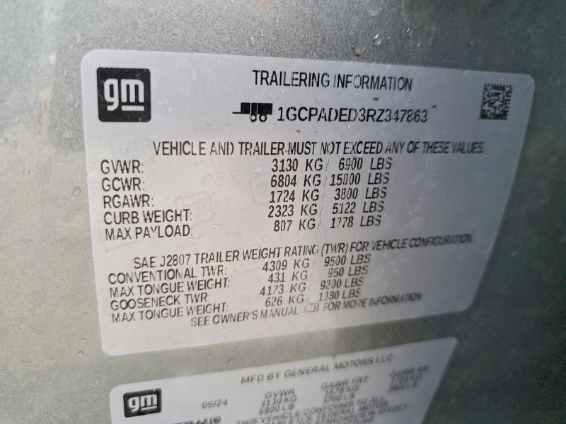 Продажа на аукционе авто 2024 Chevrolet Silverado, vin: 1GCPADED3RZ347863, номер лота: 76001095