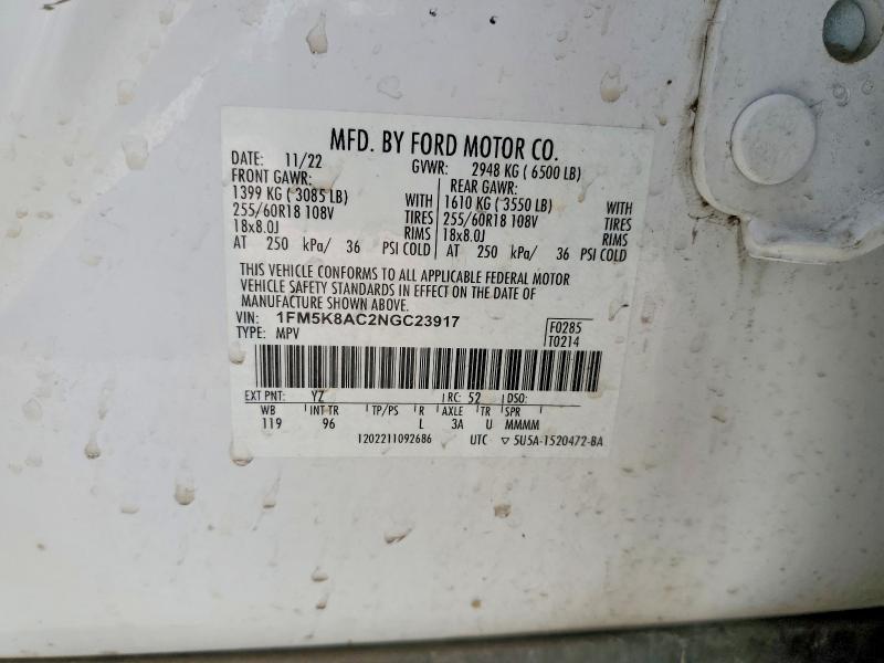 78285615 :رقم المزاد ، 1FM5K8AC2NGC23917 vin ، 2022 Ford Explorer مزاد بيع