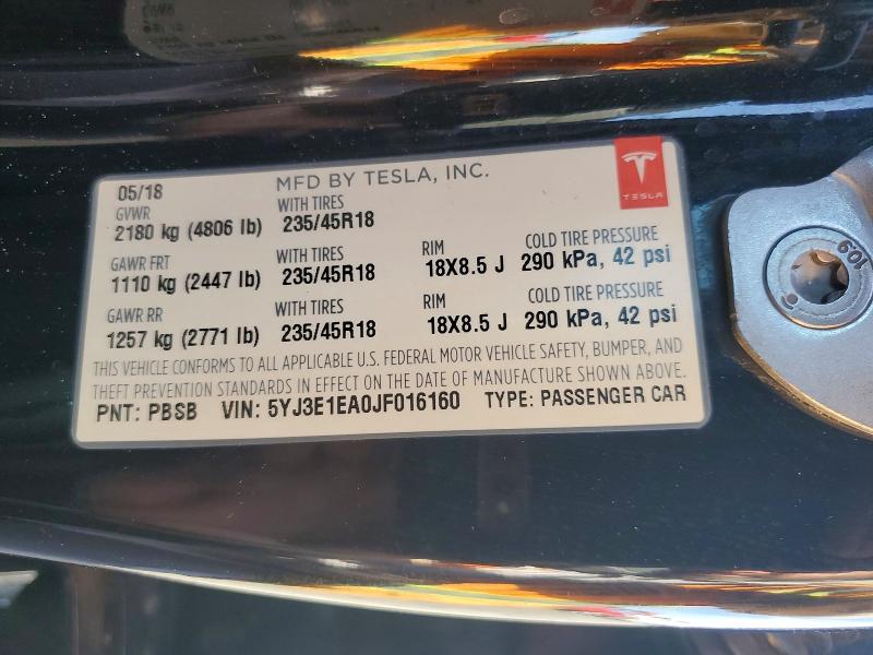 79226255 :رقم المزاد ، 5YJ3E1EA0JF016160 vin ، 2018 Tesla Model 3 مزاد بيع