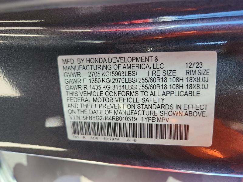 Aukcja sprzedaży 2024 Honda Pilot, vin: 5FNYG2H44RB010319, numer aukcji: 76341545