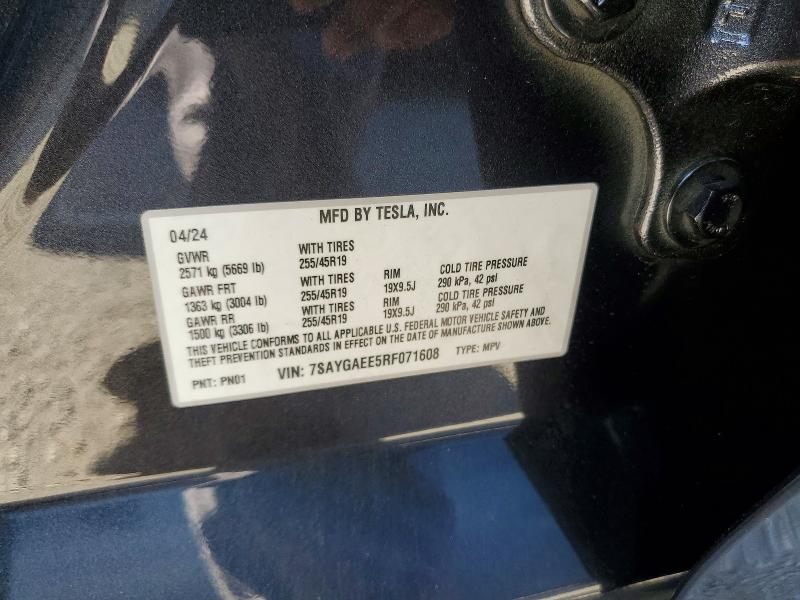 2024 Tesla Model Y მანქანა იყიდება აუქციონზე, vin: 7SAYGAEE5RF071608, აუქციონის ნომერი: 78550295