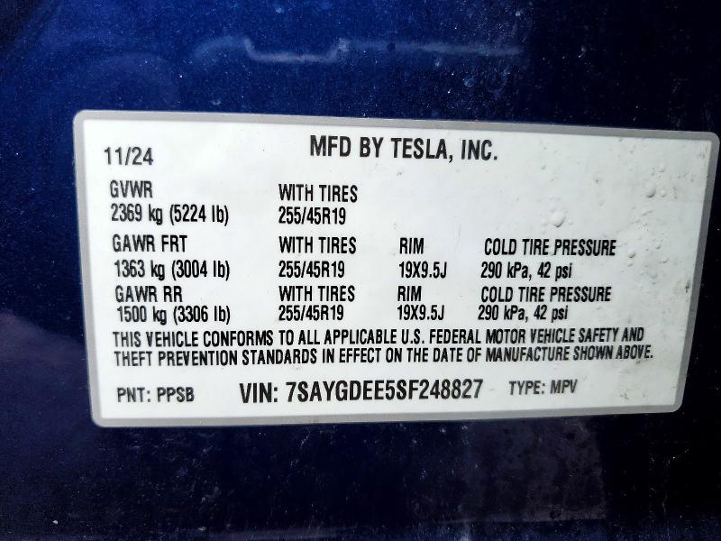 77611755 :رقم المزاد ، 7SAYGDEE5SF248827 vin ، 2025 Tesla Model Y مزاد بيع