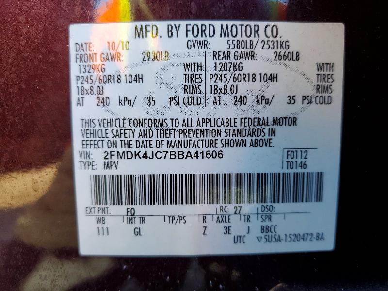 Продаж на аукціоні авто 2011 Ford Edge, vin: 2FMDK4JC7BBA41606, номер лоту: 75490965