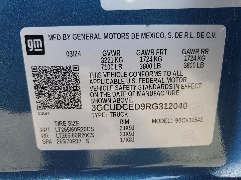 Продаж на аукціоні авто 2024 Chevrolet Silverado, vin: 3GCUDCED9RG312040, номер лоту: 75184485