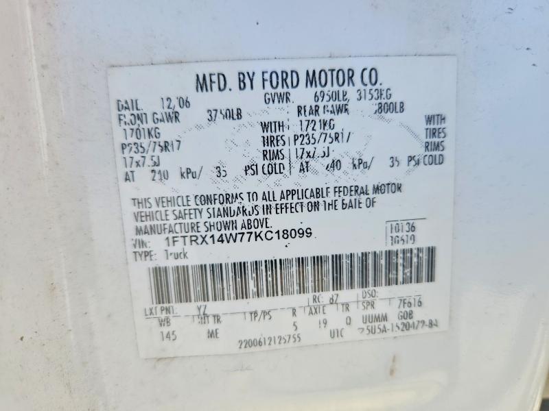 Aukcja sprzedaży 2007 Ford F150, vin: 1FTRX14W77KC18099, numer aukcji: 76546975