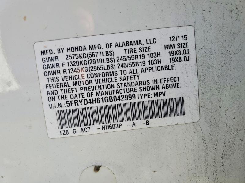 78439465 :رقم المزاد ، 5FRYD4H61GB042999 vin ، 2016 Acura Mdx مزاد بيع