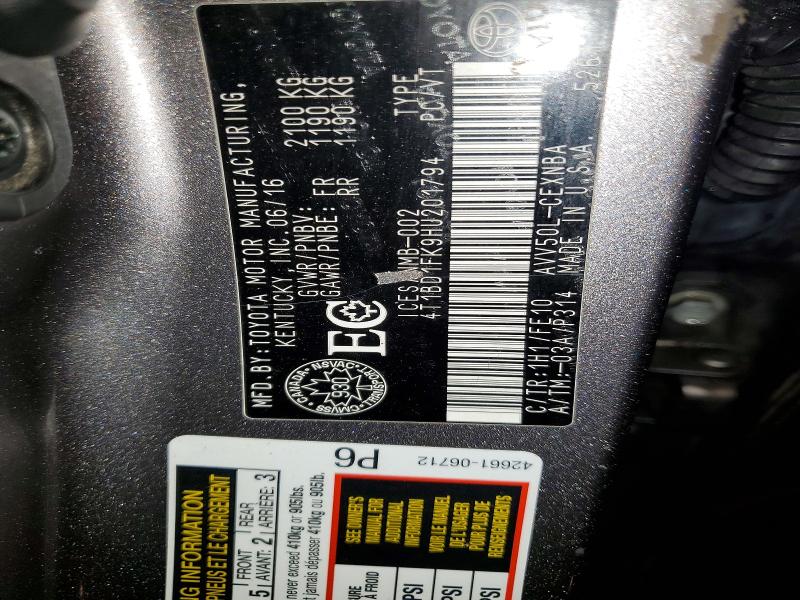 2017 Toyota Camry მანქანა იყიდება აუქციონზე, vin: 4T1BD1FK9HU201794, აუქციონის ნომერი: 76729675