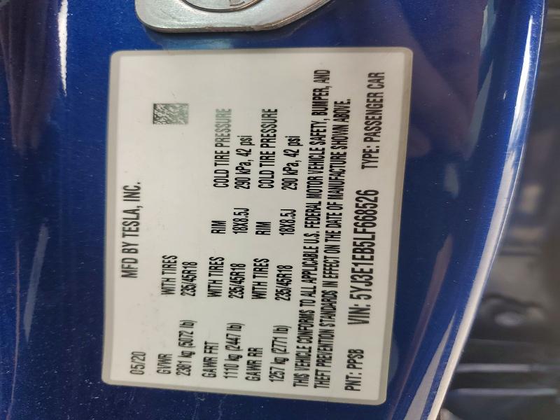 77548585 :رقم المزاد ، 5YJ3E1EB5LF668526 vin ، 2020 Tesla Model 3 مزاد بيع