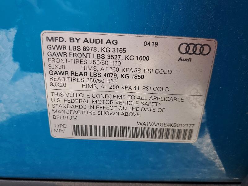 Продаж на аукціоні авто 2019 Audi E-tron, vin: WA1VAAGE4KB012177, номер лоту: 78549835