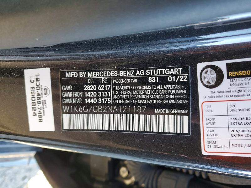 Продаж на аукціоні авто 2022 Mercedes-benz S, vin: W1K6G7GB2NA121187, номер лоту: 75928615
