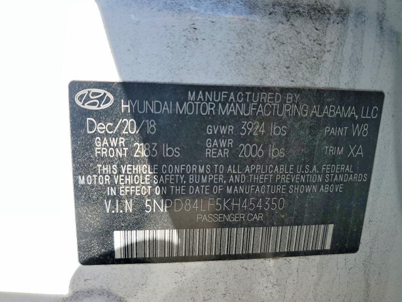 Продажа на аукционе авто 2019 Hyundai Elantra, vin: 5NPD84LF5KH454350, номер лота: 76668315