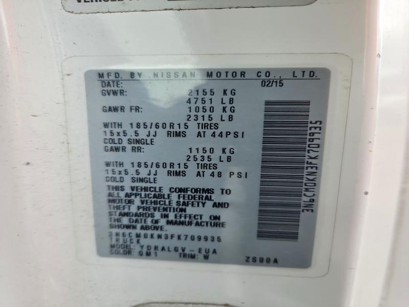 2015 Nissan Nv200 მანქანა იყიდება აუქციონზე, vin: 3N6CM0KN3FK709935, აუქციონის ნომერი: 77609115
