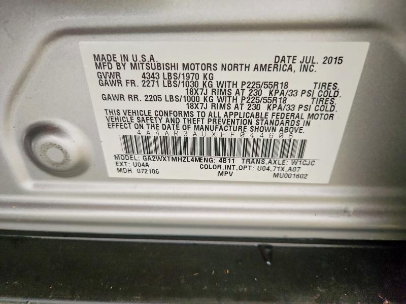 2015 Mitsubishi Outlander Sport მანქანა იყიდება აუქციონზე, vin: 4A4AR3AUXFE044606, აუქციონის ნომერი: 77399475