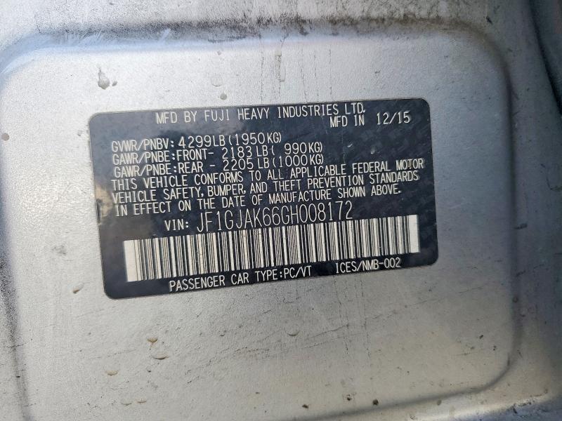 76530515 :رقم المزاد ، JF1GJAK66GH008172 vin ، 2016 Subaru Impreza مزاد بيع