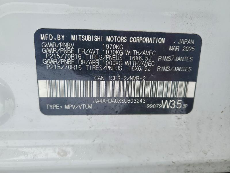 75993595 :رقم المزاد ، JA4AHUAUXSU603243 vin ، 2025 Mitsubishi Rvr مزاد بيع