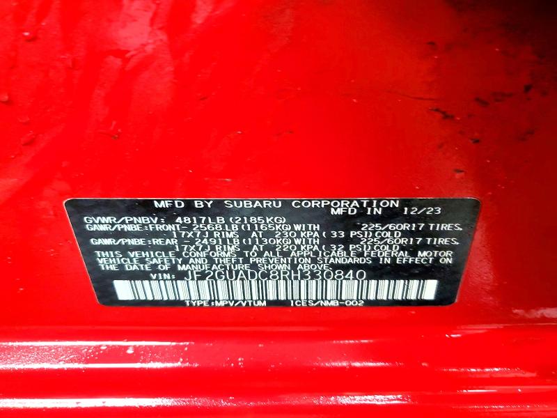 Aukcja sprzedaży 2024 Subaru Crosstrek, vin: JF2GUADC8RH330840, numer aukcji: 75491975