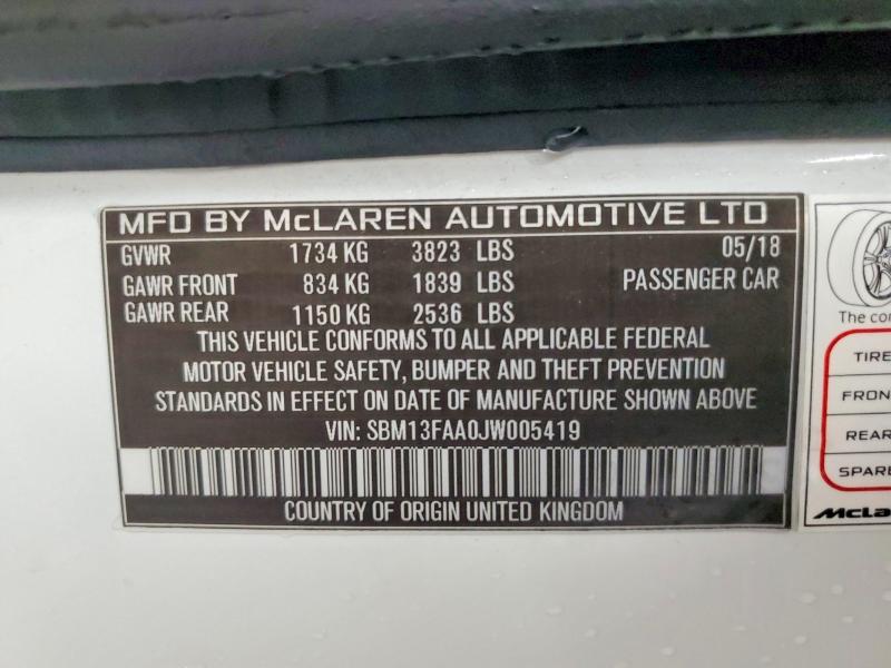 Продажа на аукционе авто 2018 Mclaren Automotive 570s, vin: SBM13FAA0JW005419, номер лота: 76534155