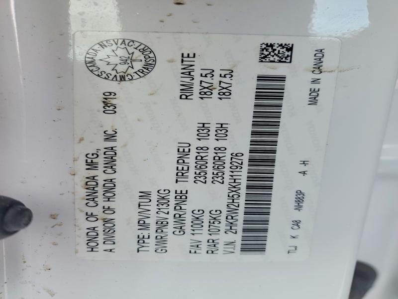 77111465 :رقم المزاد ، 2HKRW2H5XKH119276 vin ، 2019 Honda Cr-v مزاد بيع