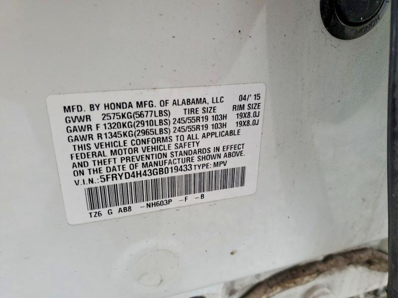 Aukcja sprzedaży 2016 Acura Mdx, vin: 5FRYD4H43GB019433, numer aukcji: 78360065