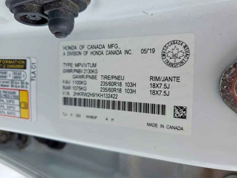 Продажа на аукционе авто 2019 Honda Cr-v, vin: 2HKRW2H91KH132422, номер лота: 96410525