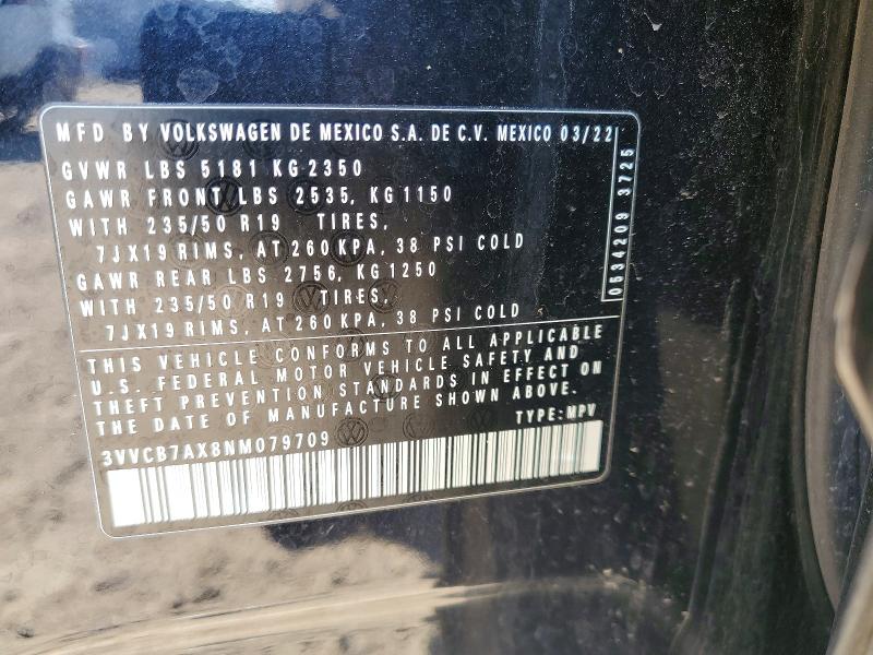 Продаж на аукціоні авто 2022 Volkswagen Tiguan, vin: 3VVCB7AX8NM079709, номер лоту: 77370155