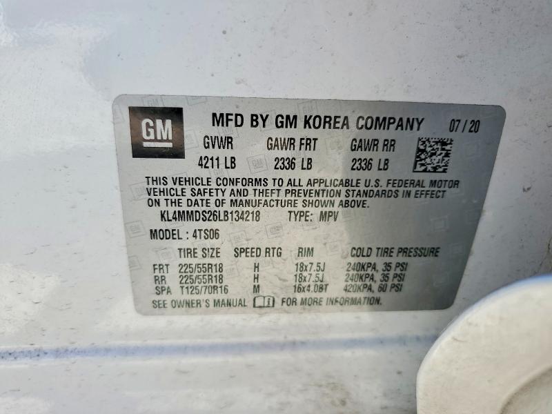 2020 Buick Encore Gx მანქანა იყიდება აუქციონზე, vin: KL4MMDS26LB134218, აუქციონის ნომერი: 41716326