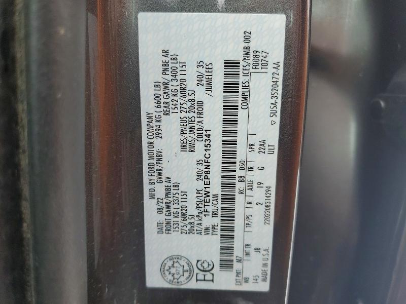 Продаж на аукціоні авто 2022 Ford F150, vin: 1FTEW1EP8NFC15341, номер лоту: 78996975