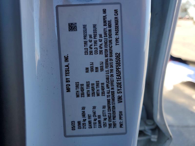 Продажа на аукционе авто 2023 Tesla Model 3, vin: 5YJ3E1EA5PF585062, номер лота: 77625065