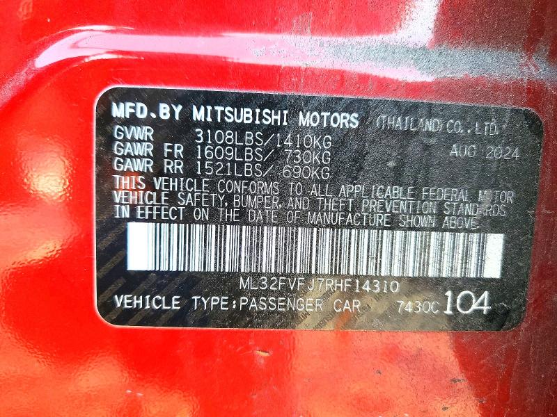 Aukcja sprzedaży 2024 Mitsubishi Mirage, vin: ML32FVFJ7RHF14310, numer aukcji: 76332095