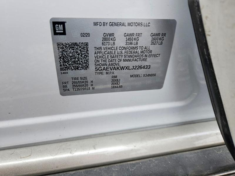 Продаж на аукціоні авто 2020 Buick Enclave, vin: 5GAEVAKWXLJ226433, номер лоту: 76257465