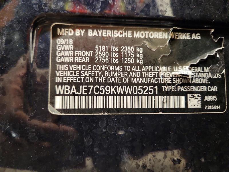 77803025 :رقم المزاد ، WBAJE7C59KWW05251 vin ، 2019 Bmw 540 مزاد بيع