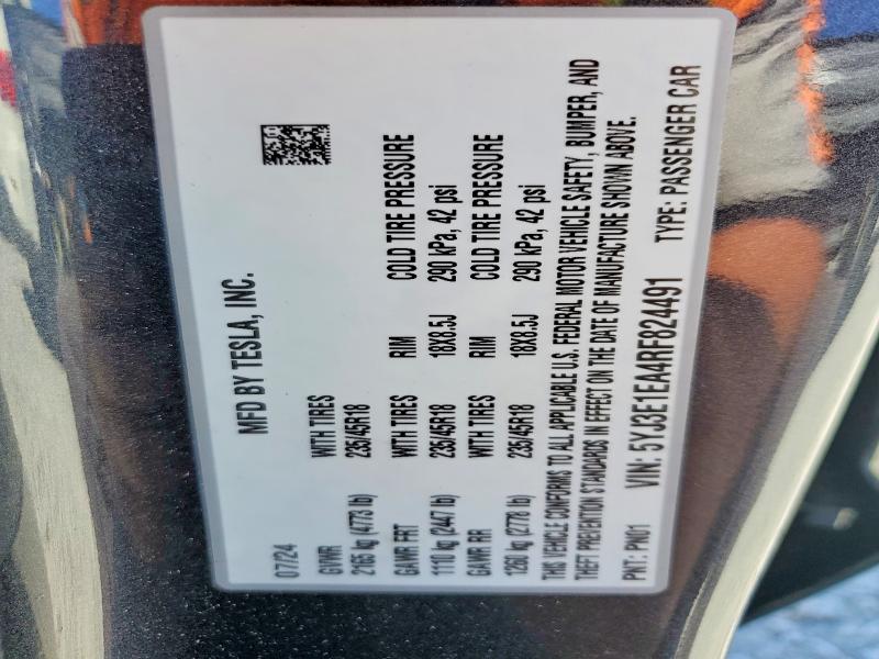 Продажа на аукционе авто 2024 Tesla Model 3, vin: 5YJ3E1EA4RF824491, номер лота: 78840085