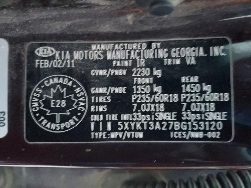75602305 :رقم المزاد ، 5XYKT3A27BG153120 vin ، 2011 Kia Sorento Ba مزاد بيع