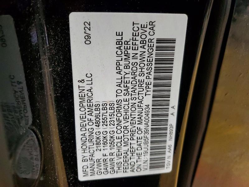 Aukcja sprzedaży 2022 Acura Tlx, vin: 19UUB5F39NA004934, numer aukcji: 76439985
