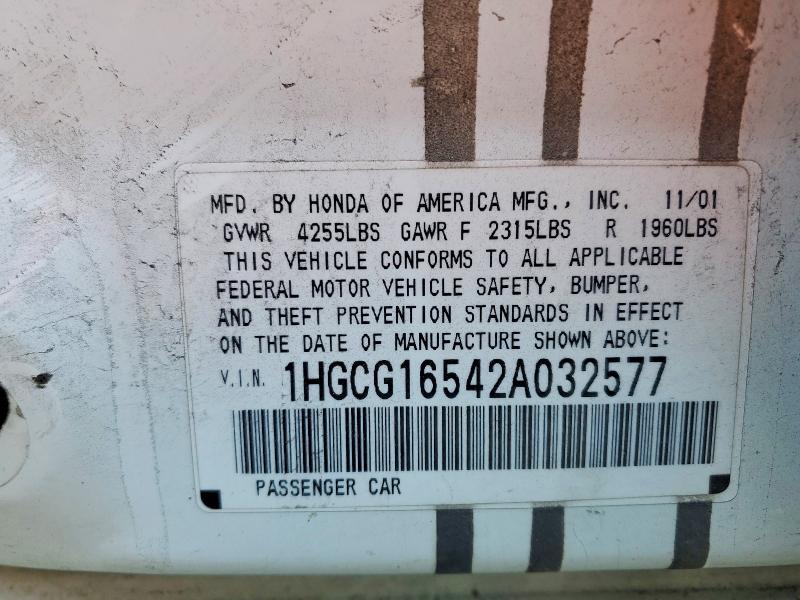 Продажа на аукционе авто 2002 Honda Accord, vin: 1HGCG16542A032577, номер лота: 76633175