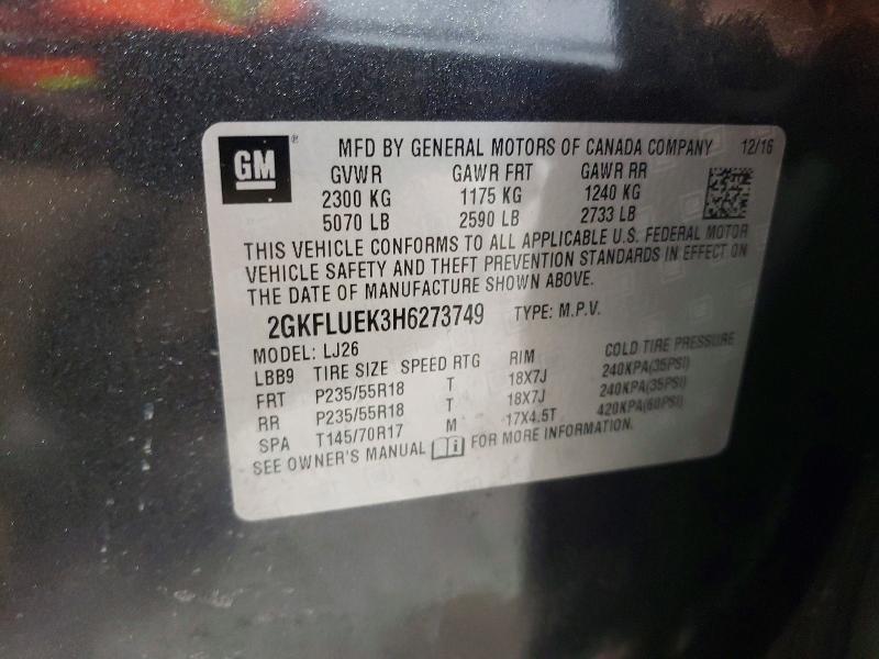 78641325 :رقم المزاد ، 2GKFLUEK3H6273749 vin ، 2017 Gmc Terrain مزاد بيع
