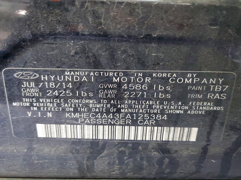 Продажа на аукционе авто 2015 Hyundai Sonata, vin: KMHEC4A43FA125384, номер лота: 77014315