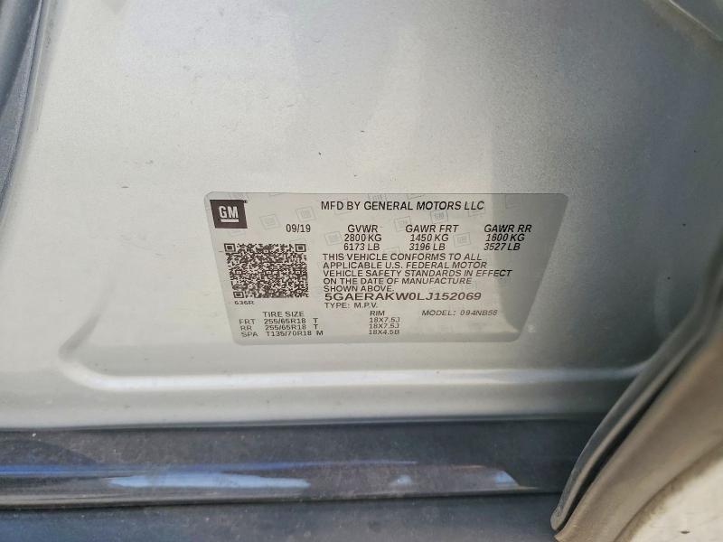 75460915 :رقم المزاد ، 5GAERAKW0LJ152069 vin ، 2020 Buick Enclave مزاد بيع