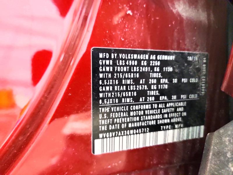 75535475 :رقم المزاد ، WVGBV7AX3GW045712 vin ، 2016 Volkswagen Tiguan مزاد بيع