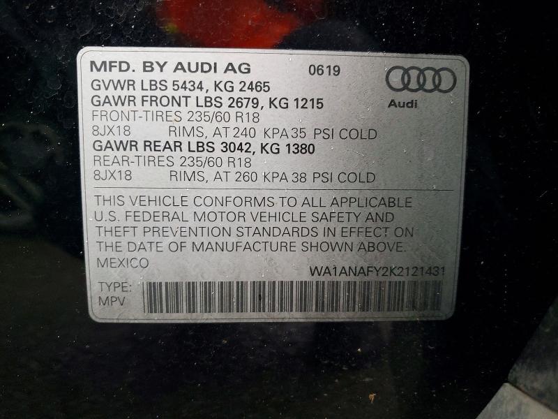 Продаж на аукціоні авто 2019 Audi Q5, vin: WA1ANAFY2K2121431, номер лоту: 77594585