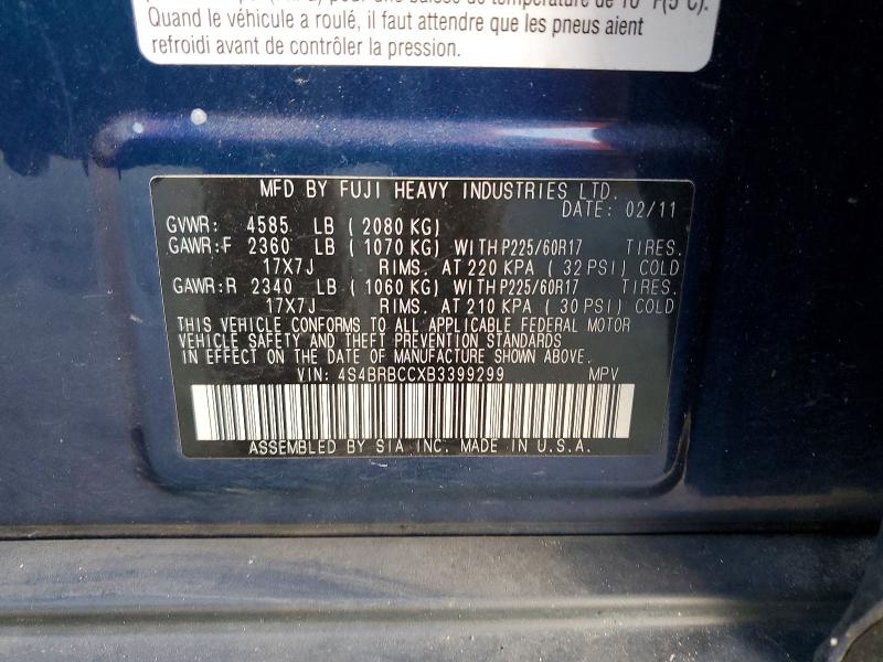Продажа на аукционе авто 2011 Subaru Outback, vin: 4S4BRBCCXB3399299, номер лота: 75829905