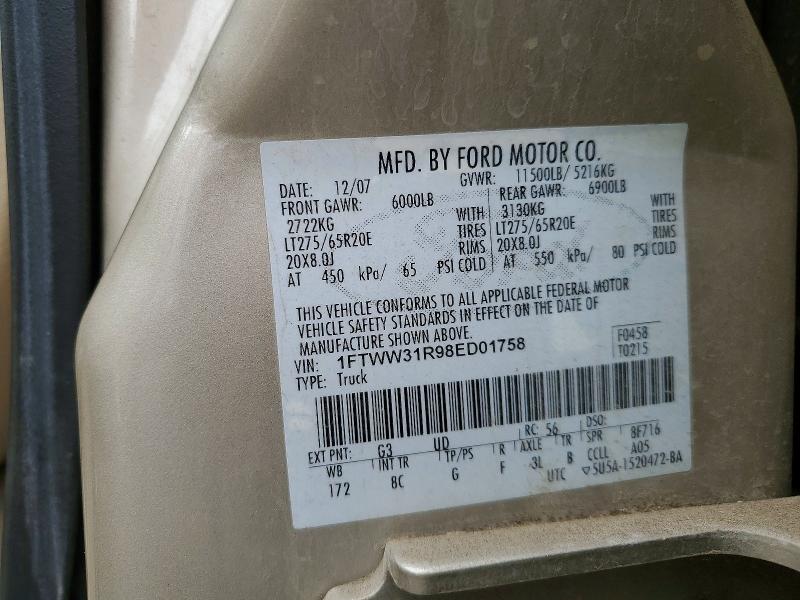Продаж на аукціоні авто 2008 Ford F350, vin: 1FTWW31R98ED01758, номер лоту: 74066045