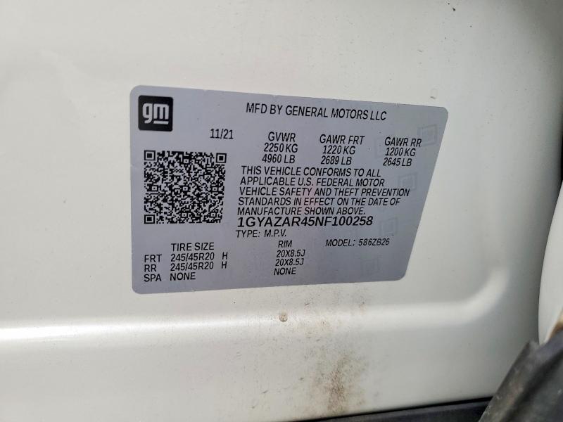 78698595 :رقم المزاد ، 1GYAZAR45NF100258 vin ، 2022 Cadillac Xt4 مزاد بيع