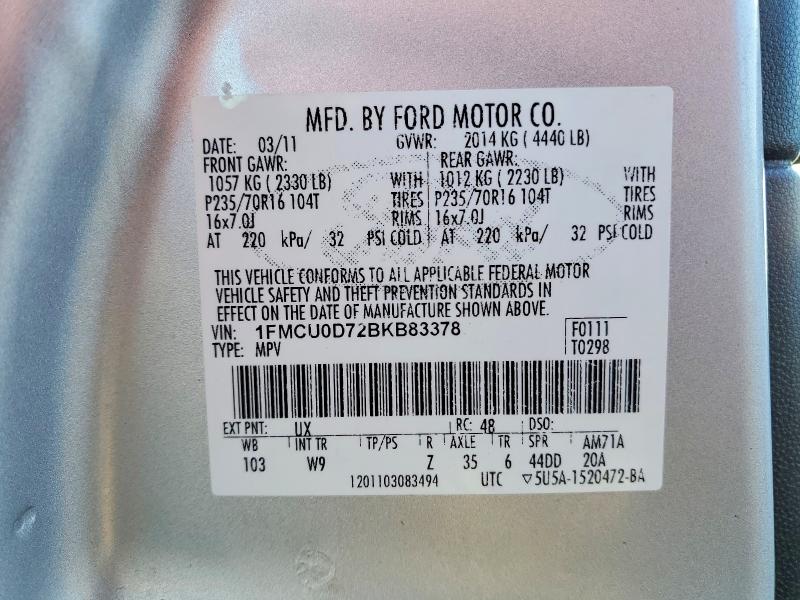 Aukcja sprzedaży 2011 Ford Escape, vin: 1FMCU0D72BKB83378, numer aukcji: 79364405