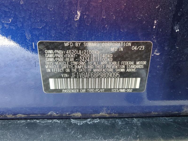 2023 Subaru Wrx მანქანა იყიდება აუქციონზე, vin: JF1VBAF68P9809095, აუქციონის ნომერი: 76029125