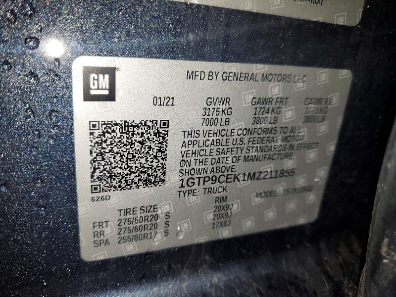 Auction sale of the 2021 Gmc Sierra, vin: 1GTP9CEK1MZ211855, lot number: 75058175