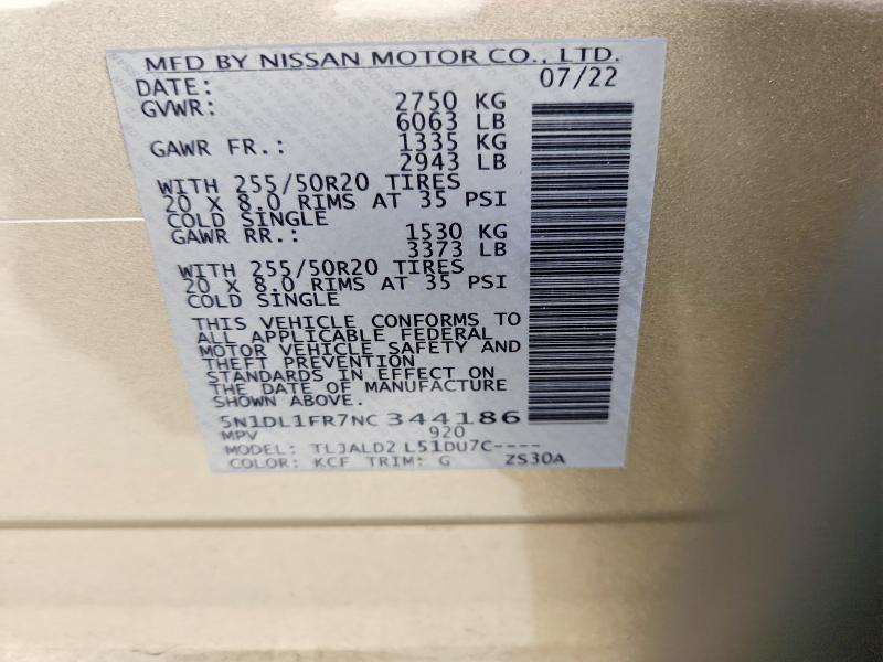 Продаж на аукціоні авто 2022 Infiniti Qx60, vin: 5N1DL1FR7NC344186, номер лоту: 77391735
