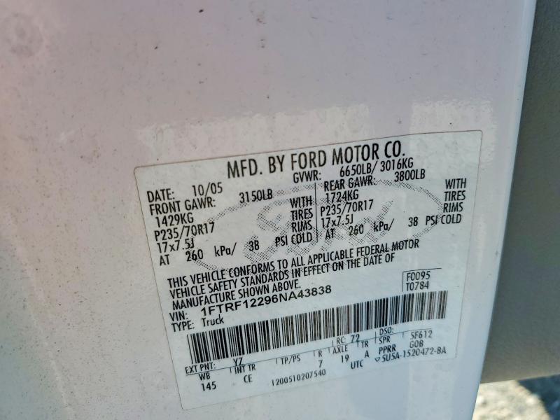 Продажа на аукционе авто 2006 Ford F150, vin: 1FTRF12296NA43838, номер лота: 75837235