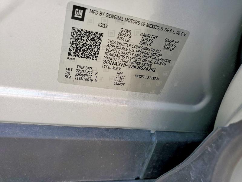 2019 Chevrolet Equinox მანქანა იყიდება აუქციონზე, vin: 3GNAXHEV2KS624291, აუქციონის ნომერი: 46961796