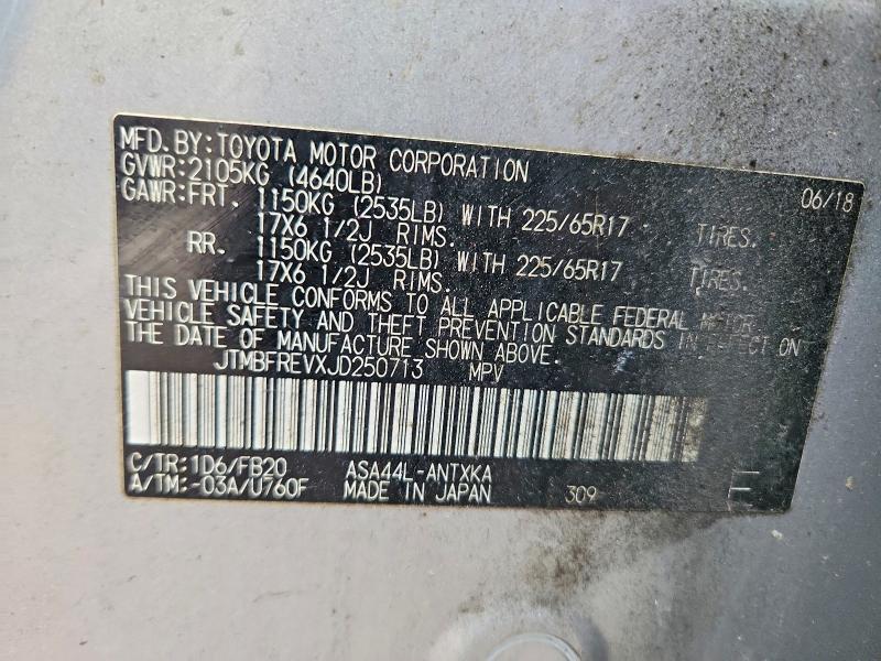 75013185 :رقم المزاد ، JTMBFREVXJD250713 vin ، 2018 Toyota Rav4 مزاد بيع